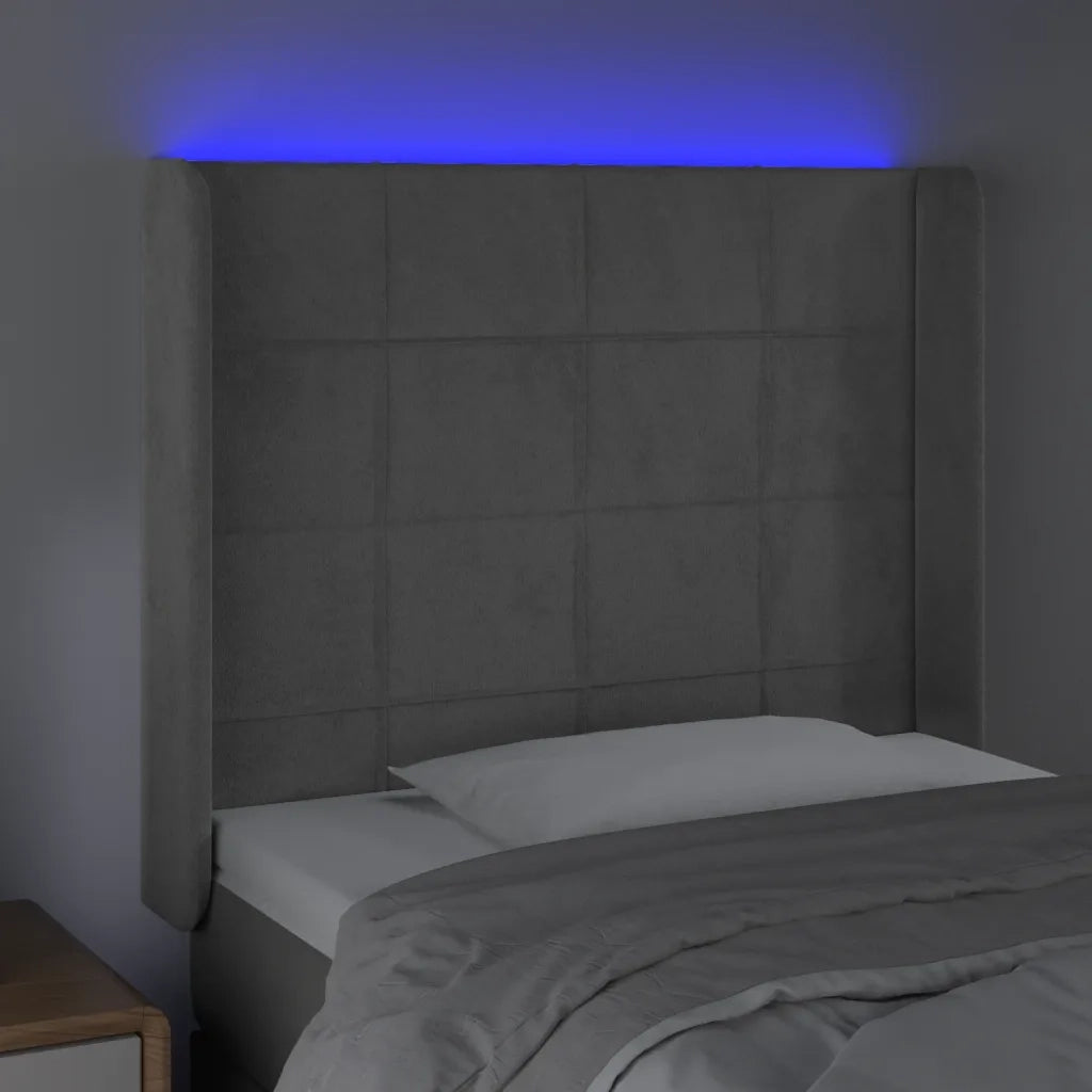 Testiera a LED Grigio Chiaro 93x16x118/128 cm in Velluto 3124084