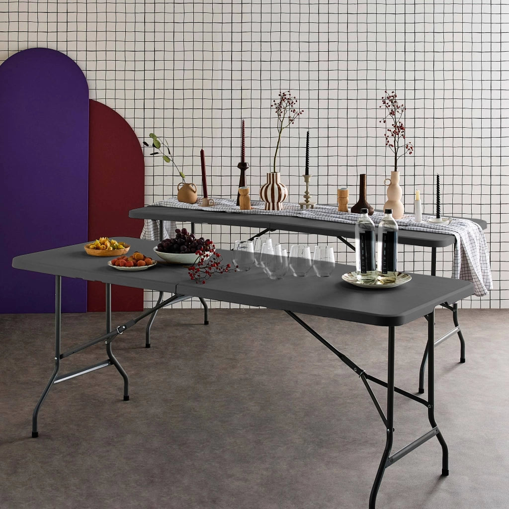 Set di 2 tavoli da ricevimento pieghevoli in plastica, grigio scuro