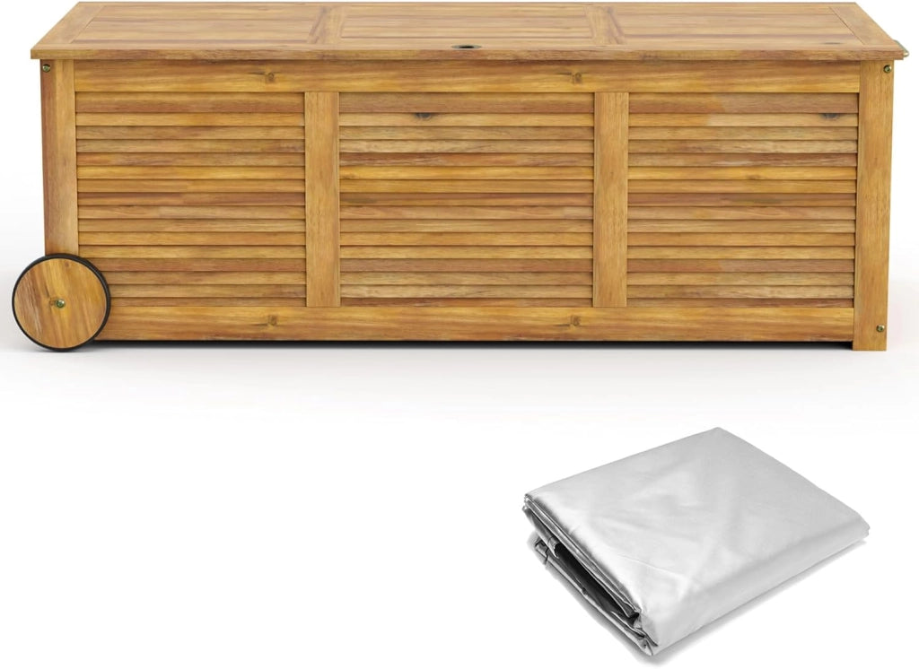 Baule da Esterno con Ruote 182 L, Contenitore da Giardino con Maniglia Laterale, Panca Contenitore in Legno, per Interni e Esterni, 127 x 50 x 45 cm (Modello 7)