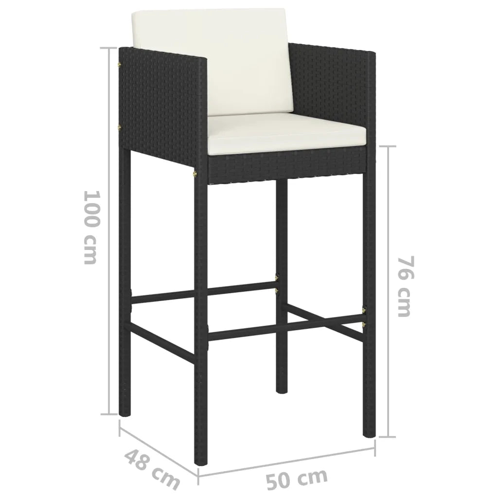 Set Bar da Giardino 5 pz con Cuscini in Polyrattan Nero cod mxl 37412