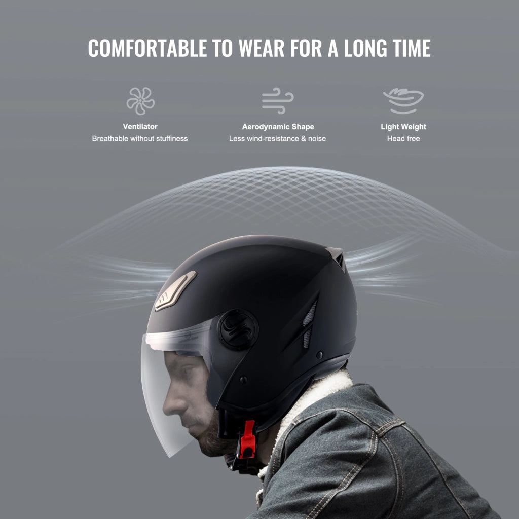 MD-202 Casco da Moto 3/4 in ABS con Doppia Lente Casco da Strada Ventilato e Resistente Taglia M