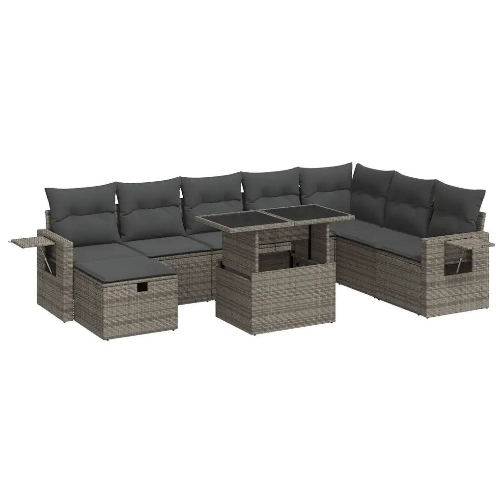 Set Divano da Giardino 9 pz con Cuscini Grigio in Polyrattan 3327880