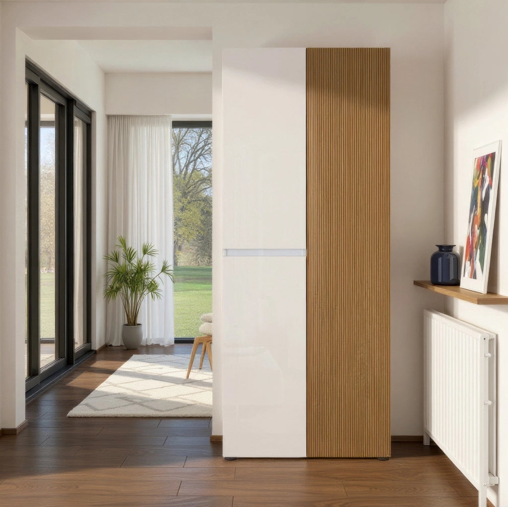 Palasio, Armadio Multiuso Grande 10 Ripiani Made in Italy, 80x200h cm Bianco Lucido