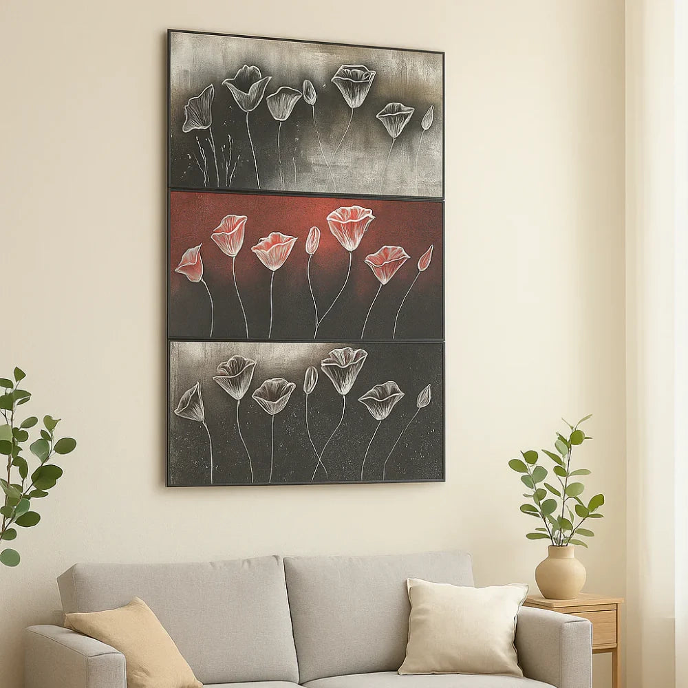 Olio su tela da parete poppy 70x140 cm design moderno | Duzzle