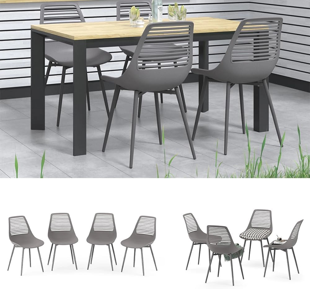 OK-Living Sedia da giardino Sedia da terrazza Sedia da balcone Klaas grigio Sedia ergonomica Set di 4