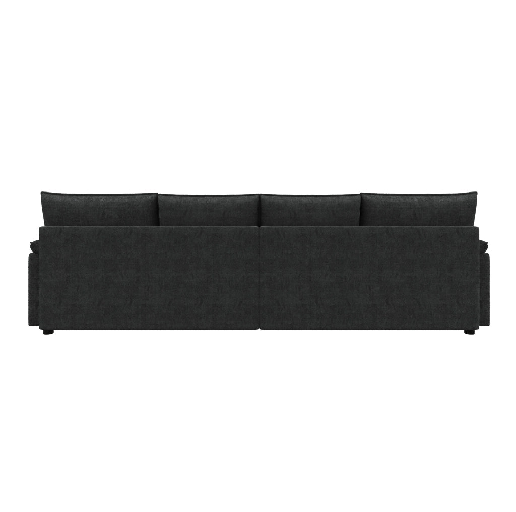 Divano modulare a U 264,5x142,5x84 cm in ciniglia nera, con contenitore –