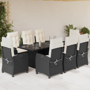 Set da Pranzo da Giardino 9 pz con Cuscini Nero in Polyrattancod mxl 111217