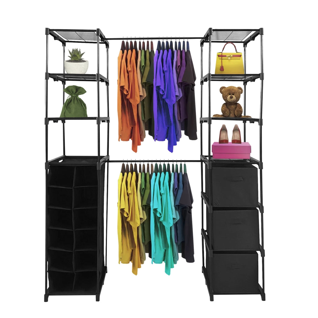 Appendiabiti Nyana Home | Organizzatore per abiti | 12 ripiani | 2 appendiabiti multi-altezza | 158 x 50 x 207 cm