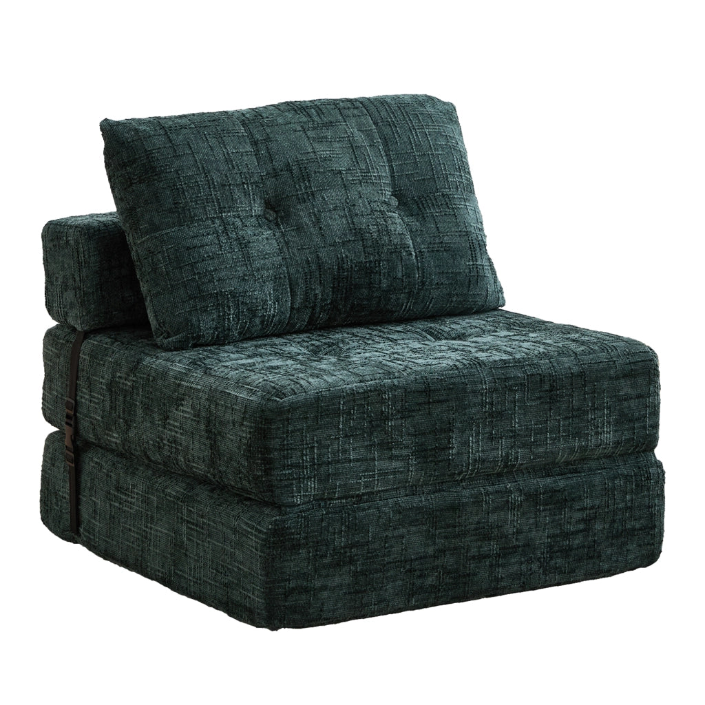 OKWISH Divano Letto Pieghevole con Schienale e Cuscini per Testa e Zona Lombare, Salvaspazio, Ciniglia Verde Smeraldo