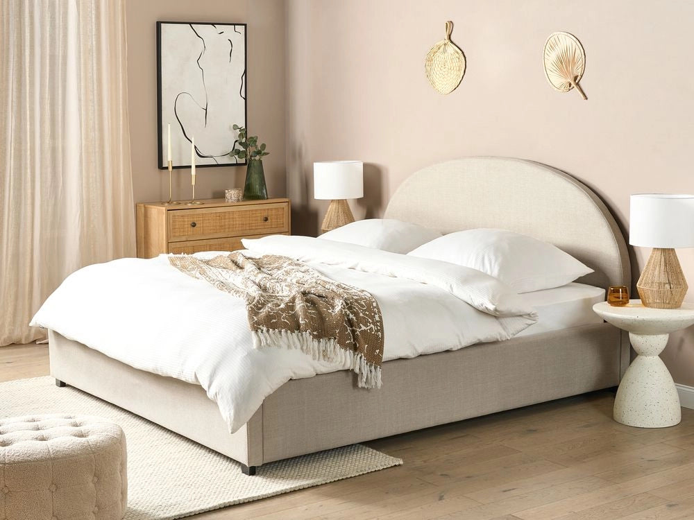 Letto matrimoniale contenitore minimalista beige 180 x 200 cm stile retrò minimalista