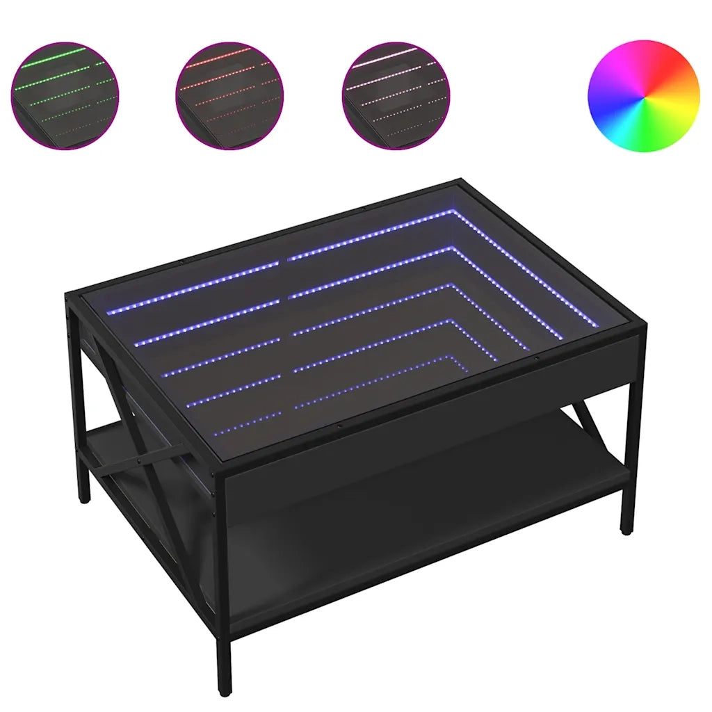Tavolino da Salotto con LED Infinity-Tavolino da soggiorno Nero 70x50x38 cm