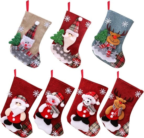 Set di Natale personalizzato da 7 calzettoni, decorazione natalizia, candela da camino per Natale, calzettoni appesi, adatti per camino, alberi di Natale, muri e scale