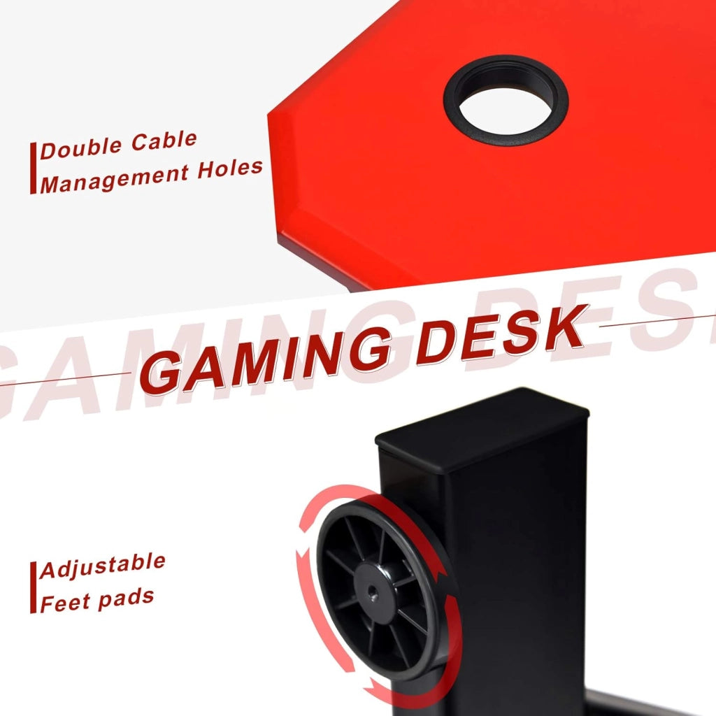 Scrivania Gaming a forma di Z, Scrivania Grande 120x60x76 cm, Scrivania da Gioco con Supporto per Bevande, Tavolo per Gaming o Computer, Ergonomica, Nero+Rosso