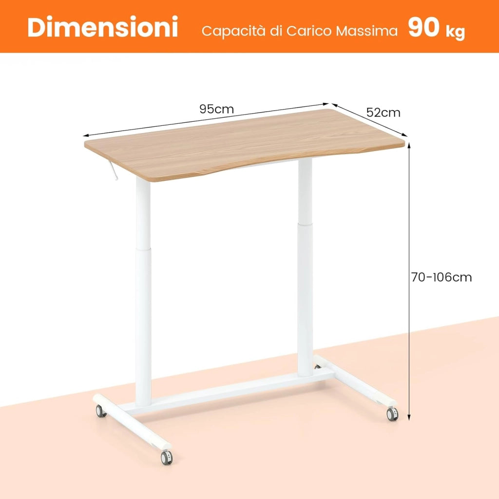 Scrivania Regolabile in Altezza a Forma di C, Scrivania con Ruote Bloccabili e Struttura in Metallo, Tvolo Portatile per Laptop e per Spazi Ridotti (Naturale)