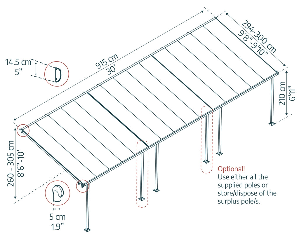 Pergola Addossata in Alluminio Feria 3X9.2 m colore Grigio