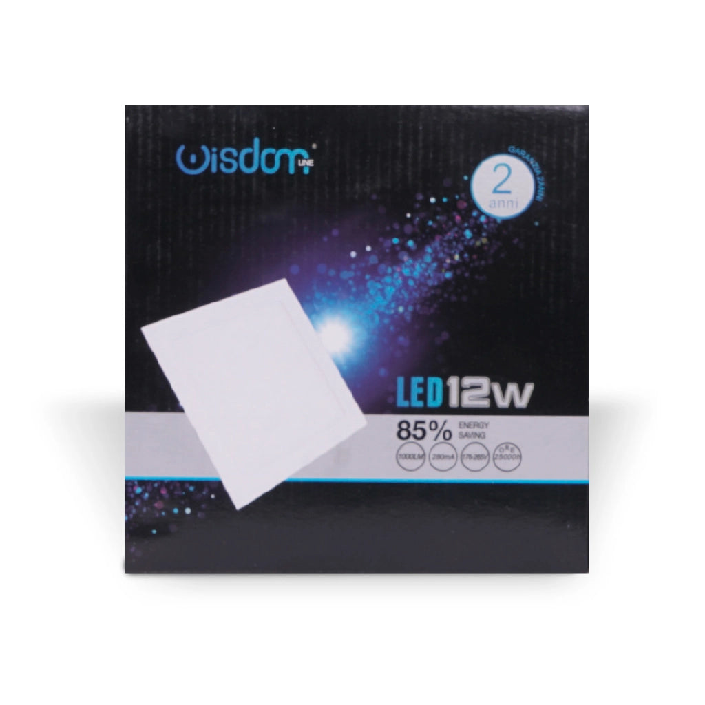 Pannello led slim da incasso quadrato 12w 6000K luce fredda