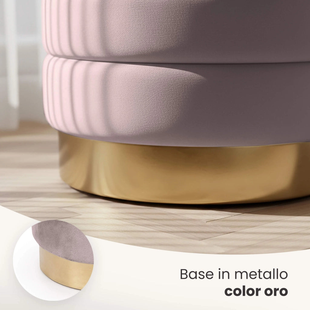 Pouf contenitore cilindrico in velluto 40 cm LUNA Rosa Polvere