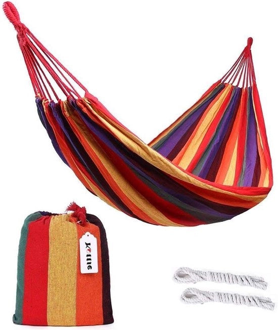Hangmat Bagnante per Campeggio morbida cotone larghezza doppia Tenda per 2 persone per viaggi di campeggio con sacchetto portatile (Arancione)