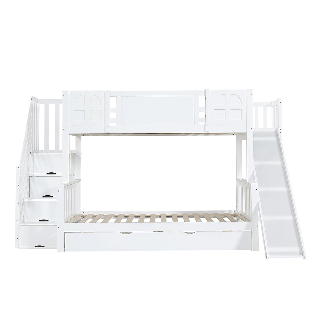 Letto a castello con scivolo e cassetti - Xylo - 90x200cm bianco, 4 ripiani