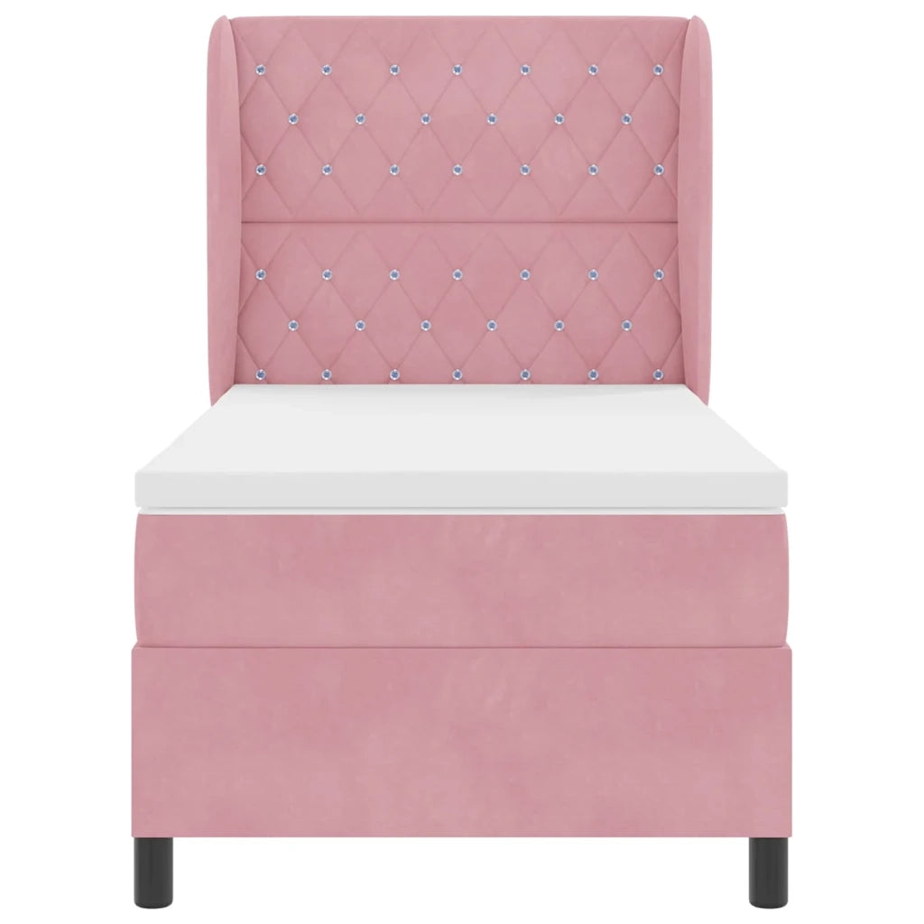 Letto a molle con materasso Rosa 190 x 90 cm Velluto 3340855