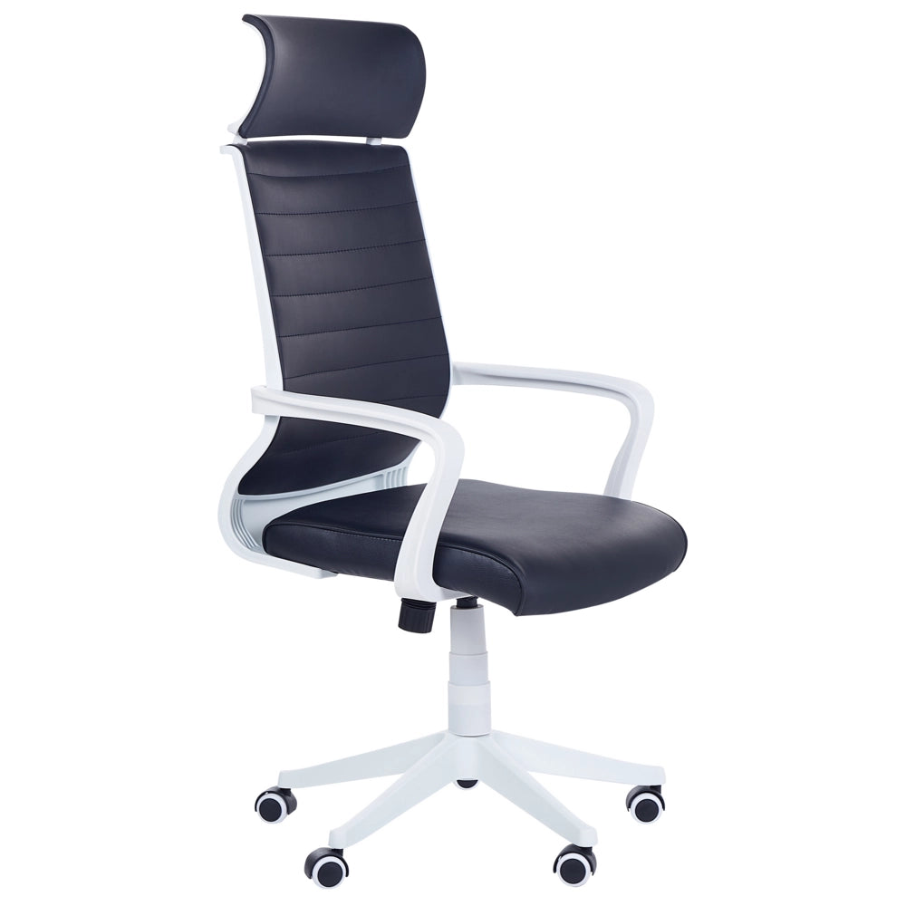 Sedia da Ufficio in Ecopelle Nera e Bianca Girevole Alzata a Gas Regolabile in Altezza con Ruote Ergonomica Moderna