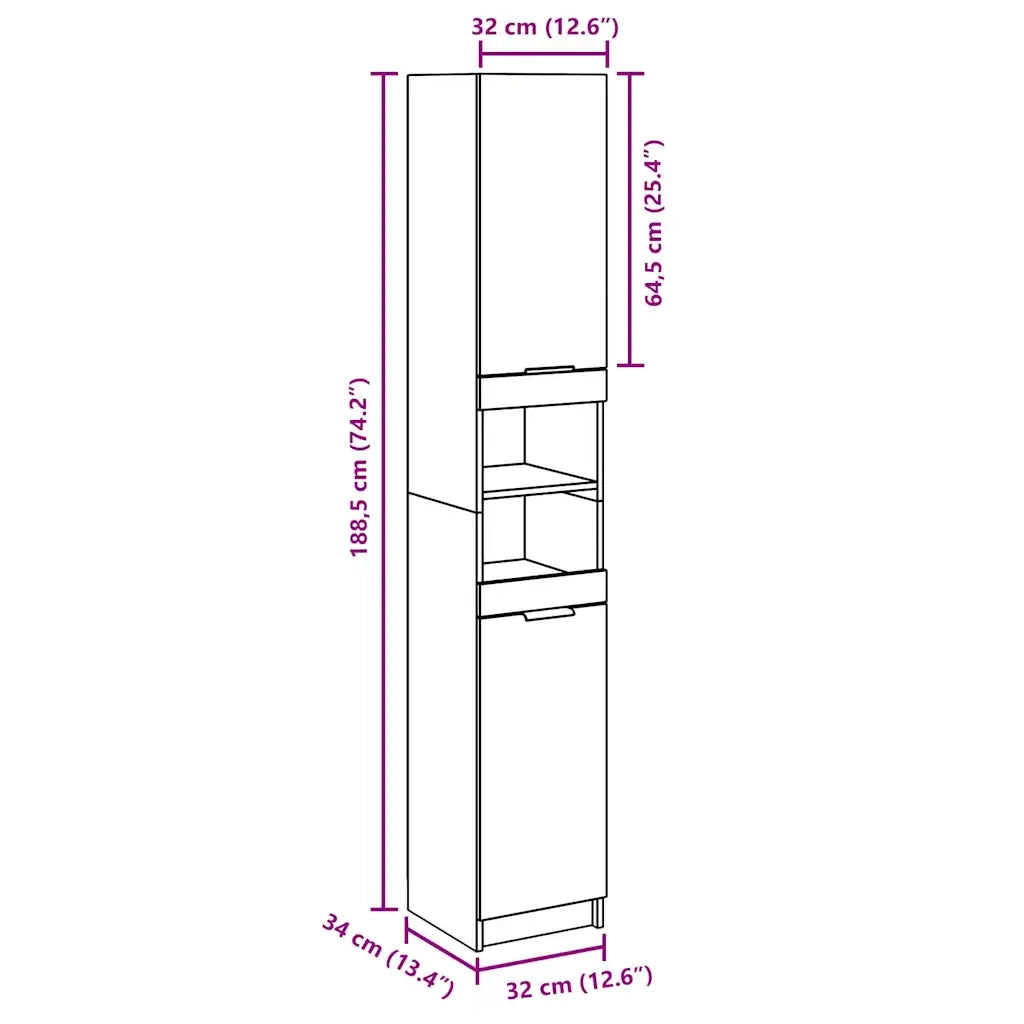 Mobile da Bagno Grigio Cemento 32x34x188,5 cm Legno Multistrato