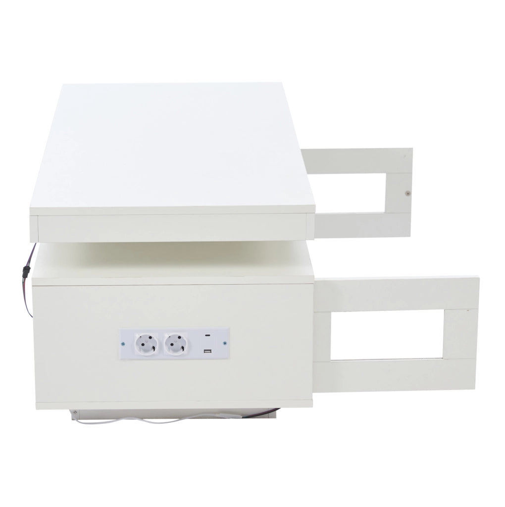 Tavolino da caffè bianco lucido 100 x 50 x 43 cm con LED, presa e USB
