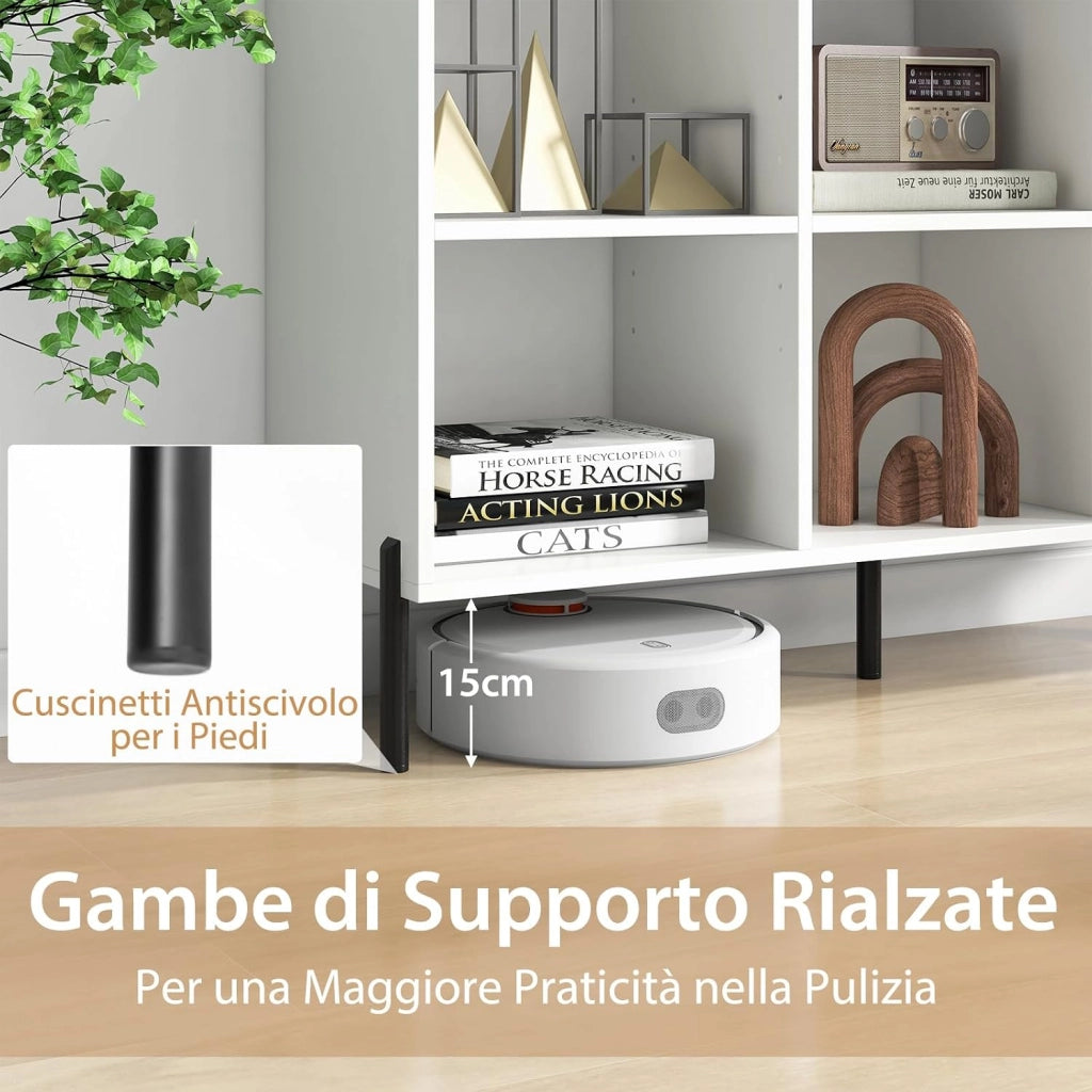 Scaffale a 6 Cubi, Libreria Aperta in Legno con Gambe Metalliche, Ripiani Regolabili in 5 Posizioni, Dispositivo Antiribaltamento, Scaffale per Casa e Ufficio, 120 x 35 x 79,5 cm (Bianco)