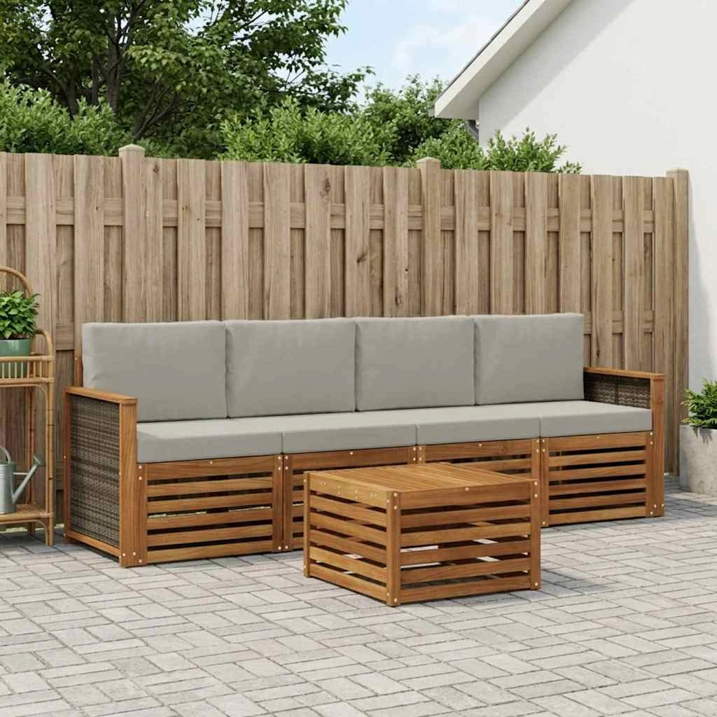 Set di divani da esterno 5 pz Naturale e Grigio Chiaro 3383987