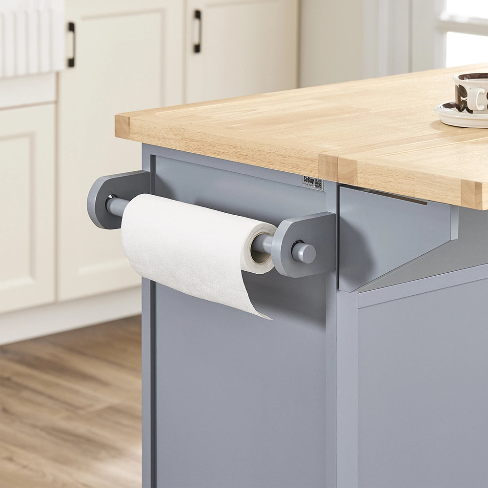 SoBuy Carrello Cucina con Ruote, Isola Cucina con Piano di Lavoro Estensibile, 2 Cassetti e Ripiani Regolabili Mobile Salvaspazio per Mobili da Cucina, Grigio 115 x 46-71 x 92 cm FKW71-II-HG