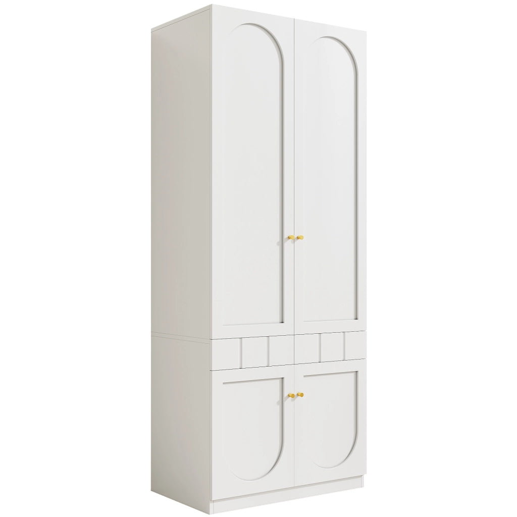 Armadio per bambini, 2 cassetti, ripiani, maniglie in metallo, 80??50??200 cm, bianco