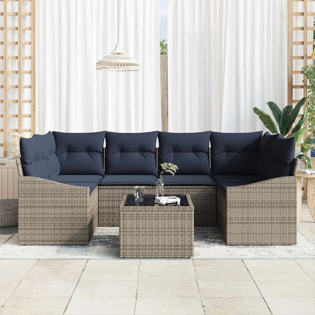 Set di divani con cuscino 7 pcs Grigio e Blu Navy polyrattan 3355294