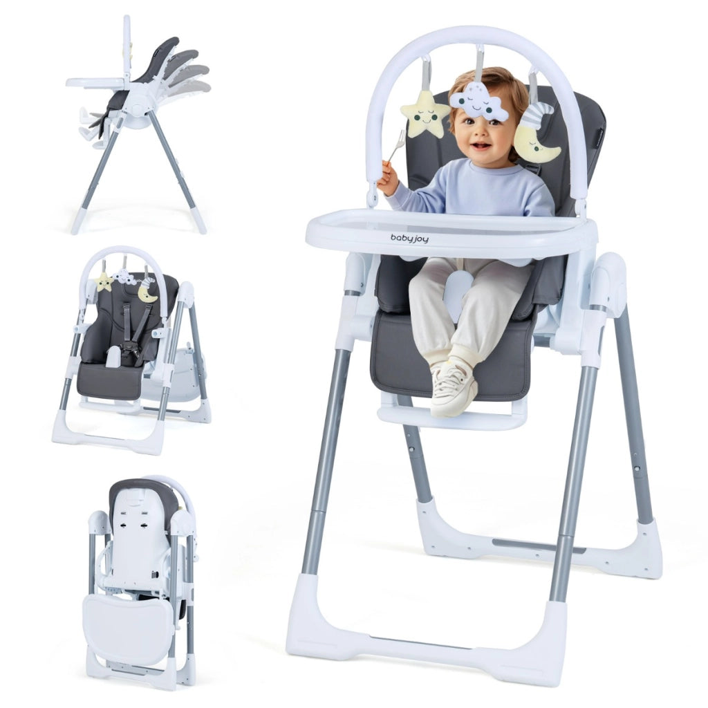 Seggiolone per bambini pieghevole ¨¨ portatile con altezza regolabile, Seggiolone per bambini schienale reclinabile Grigio scuro-Seggioloni