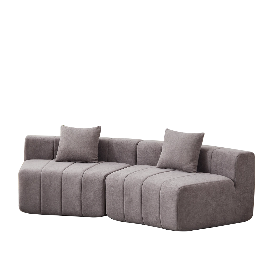 Modulo divano curvo in ciniglia grigio con 2 cuscini