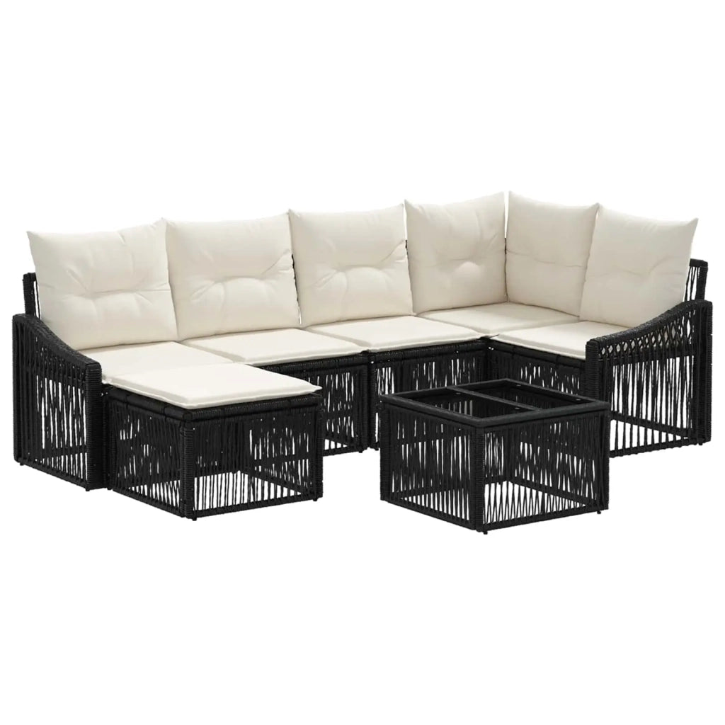 Set Divano da Giardino 7 pcs Nero polyrattan