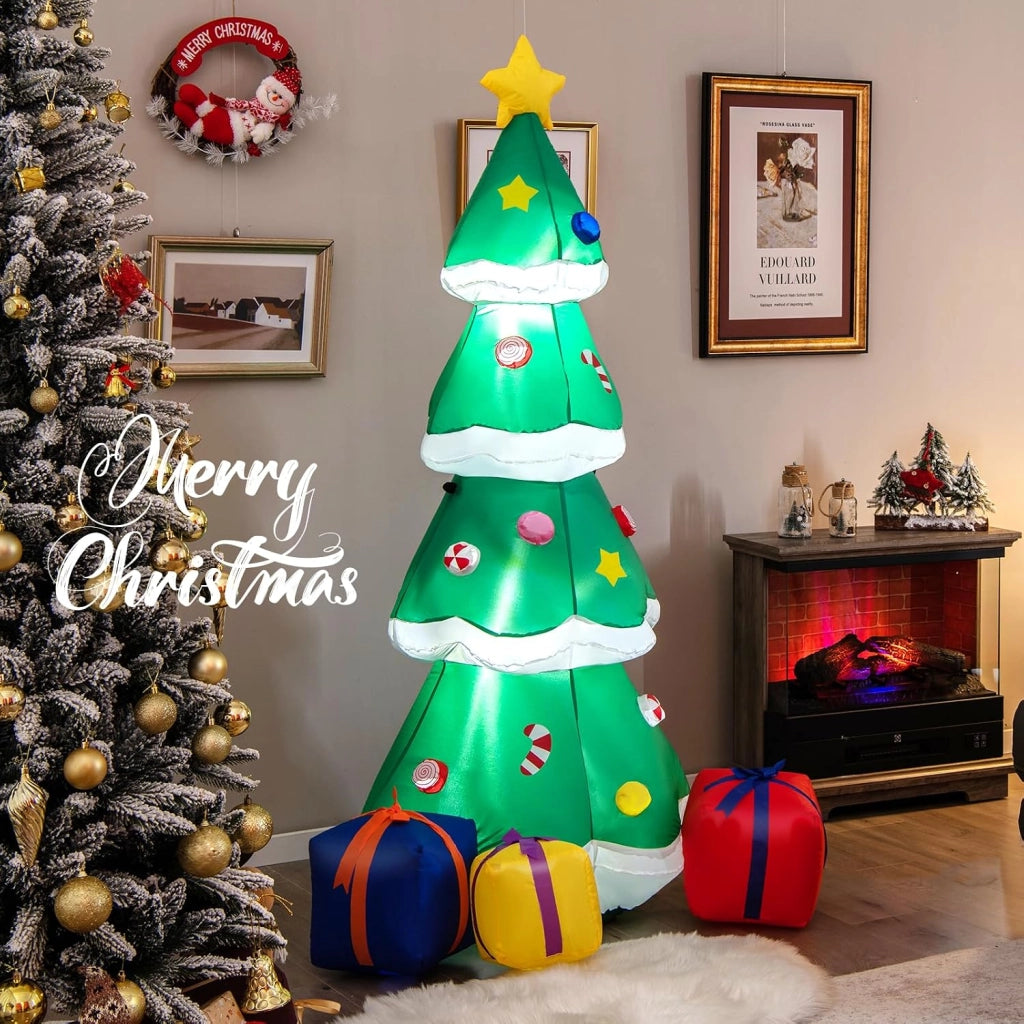Albero di Natale, Decorazioni Natalizie Gonfiabili 180 CM, con Luci LED, Soffietto Integrato, Resistente alle Intemperie, Addobbi Natalizi per Esterno Interno per Casa, Giardino, Cortile