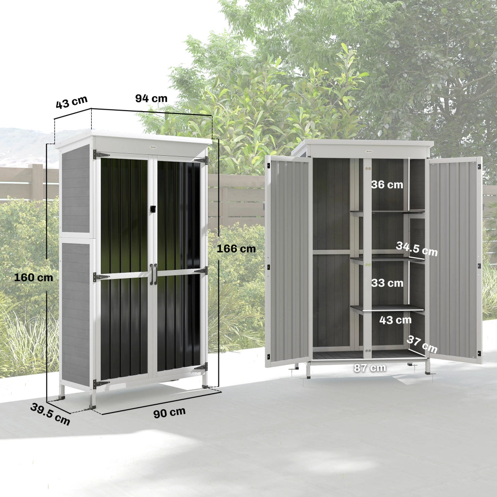 Armadio da Giardino con Ripiani ¨C zephmum ¨C Legno e Acciaio, Bianco e Nero, 94x43x166 cm