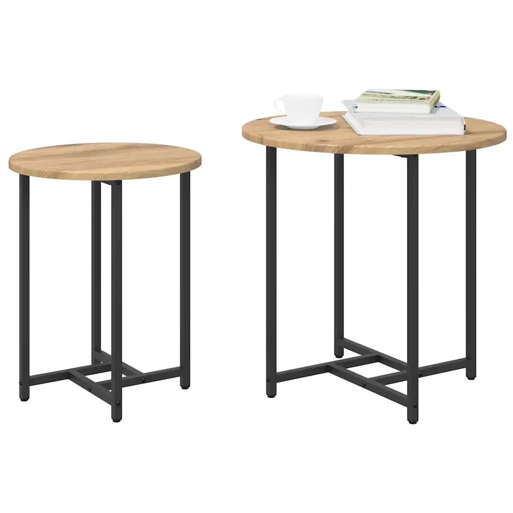 Set tavolini 2 pz | Tavolo laterale Rovere Artigianale e Nero