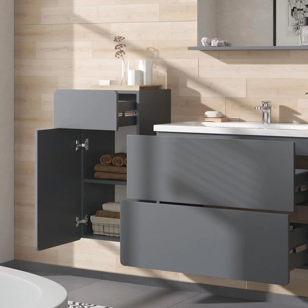 Mobiletto bagno Izan, Grigio, 36.6 x 76.6 cm, a parete, combinabile con altri mobili da bagno Izan