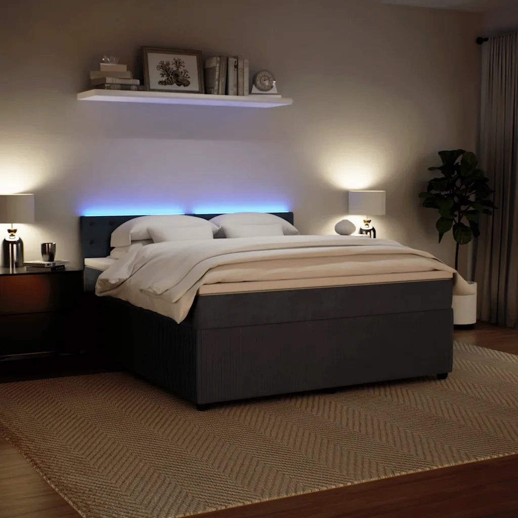 Giroletto a Molle con Materasso Grigio Scuro 180x200 cm Velluto