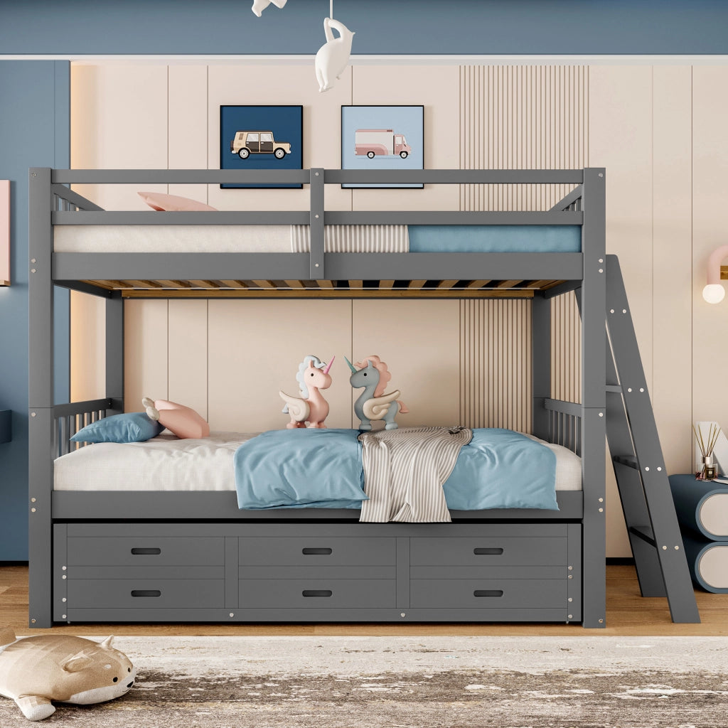 Letto a castello funzione estrabile in pino e mdf 90x200 cm