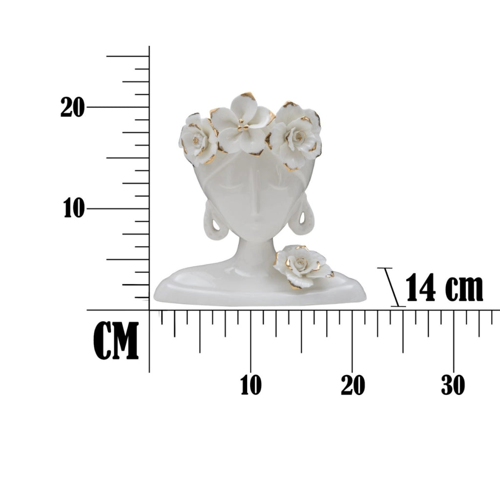 Vaso Decorativo Viso 27, Bianco, Porcellana, 21,7x14x21 cm