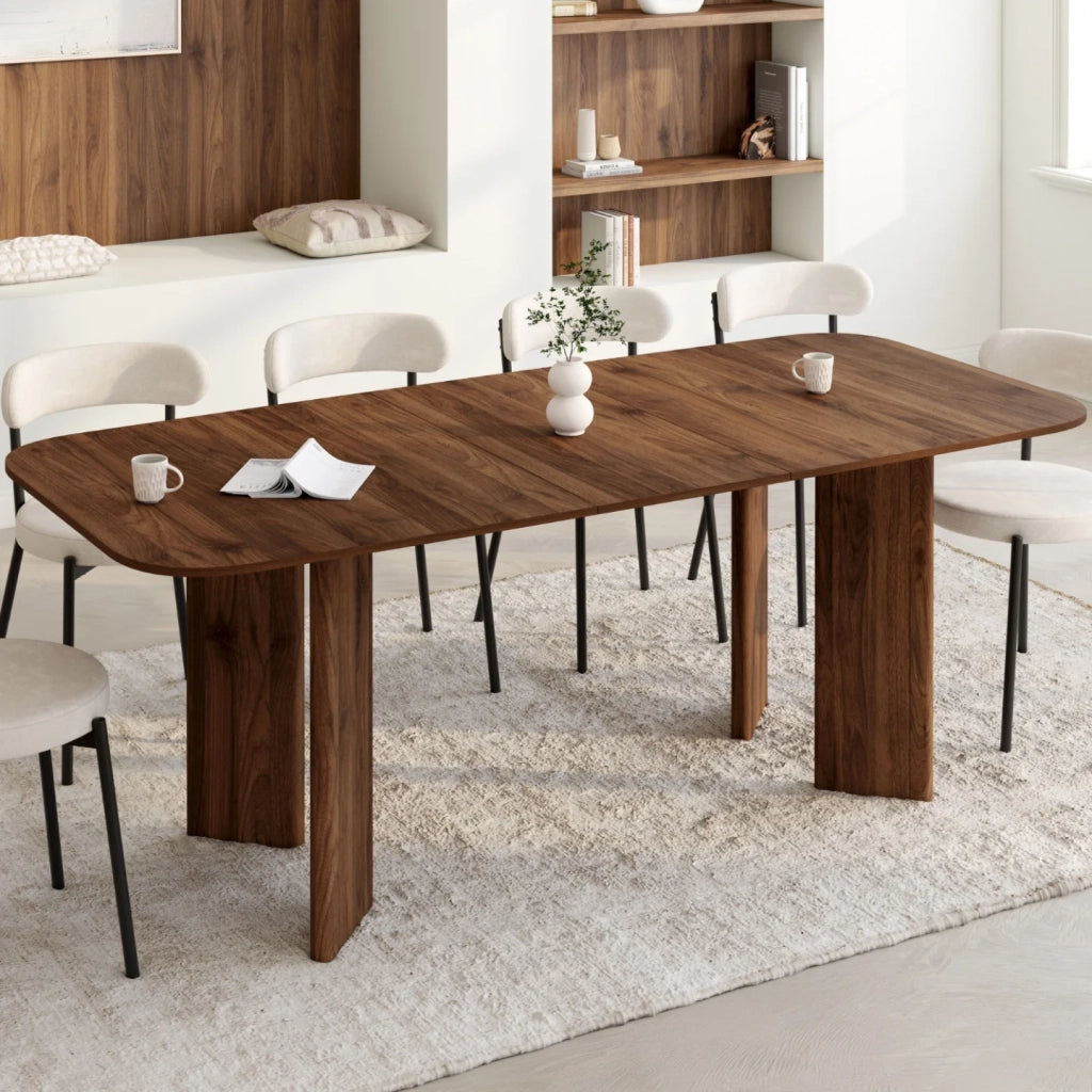 IDMarket - CAPUCINE Tavolo da pranzo rettangolare rotondo allungabile per 6-10 persone con 4 gambe arrotondate in noce 160-200 cm