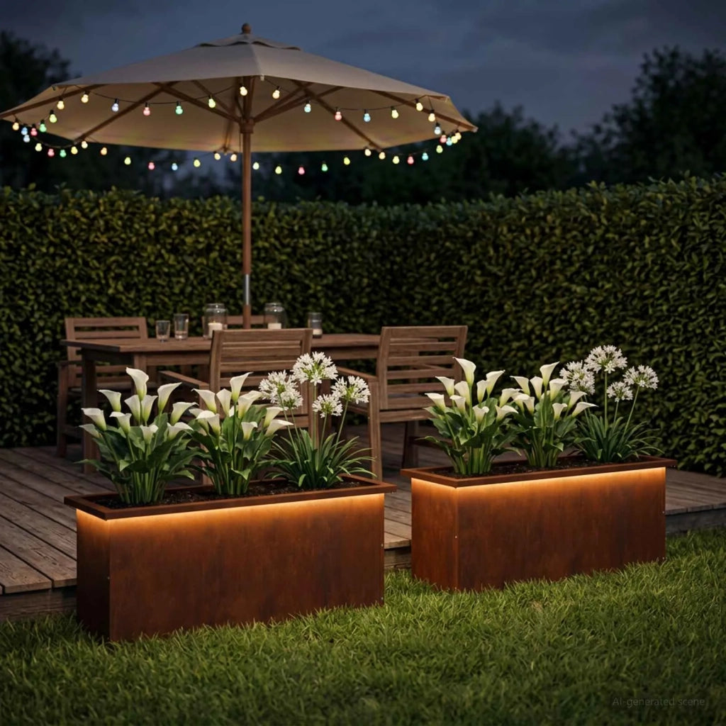 Fioriera da giardino con LED 2 pz Ruggine 30 x 100 x 30 cm 8008125