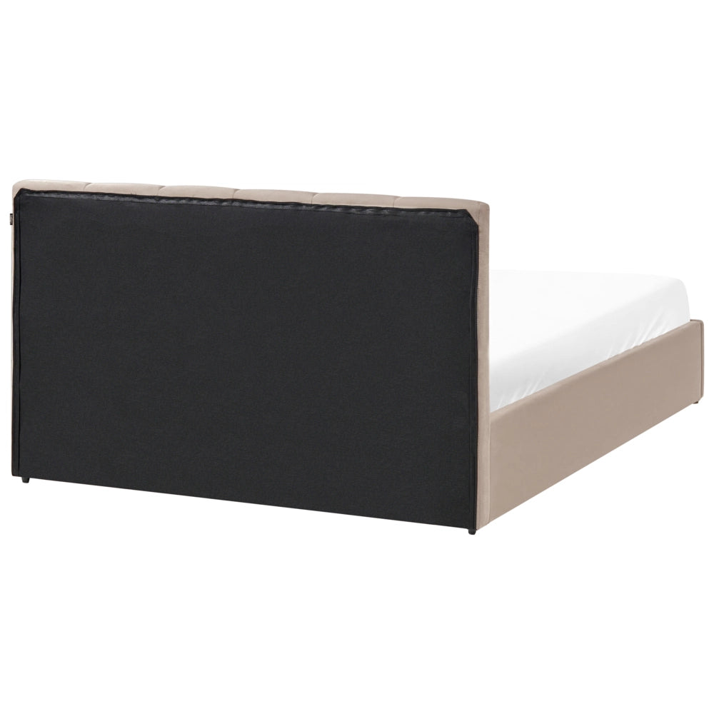 Letto matrimoniale contenitore Rivestimento in velluto beige 140 x 200 cm con testiera a doghe