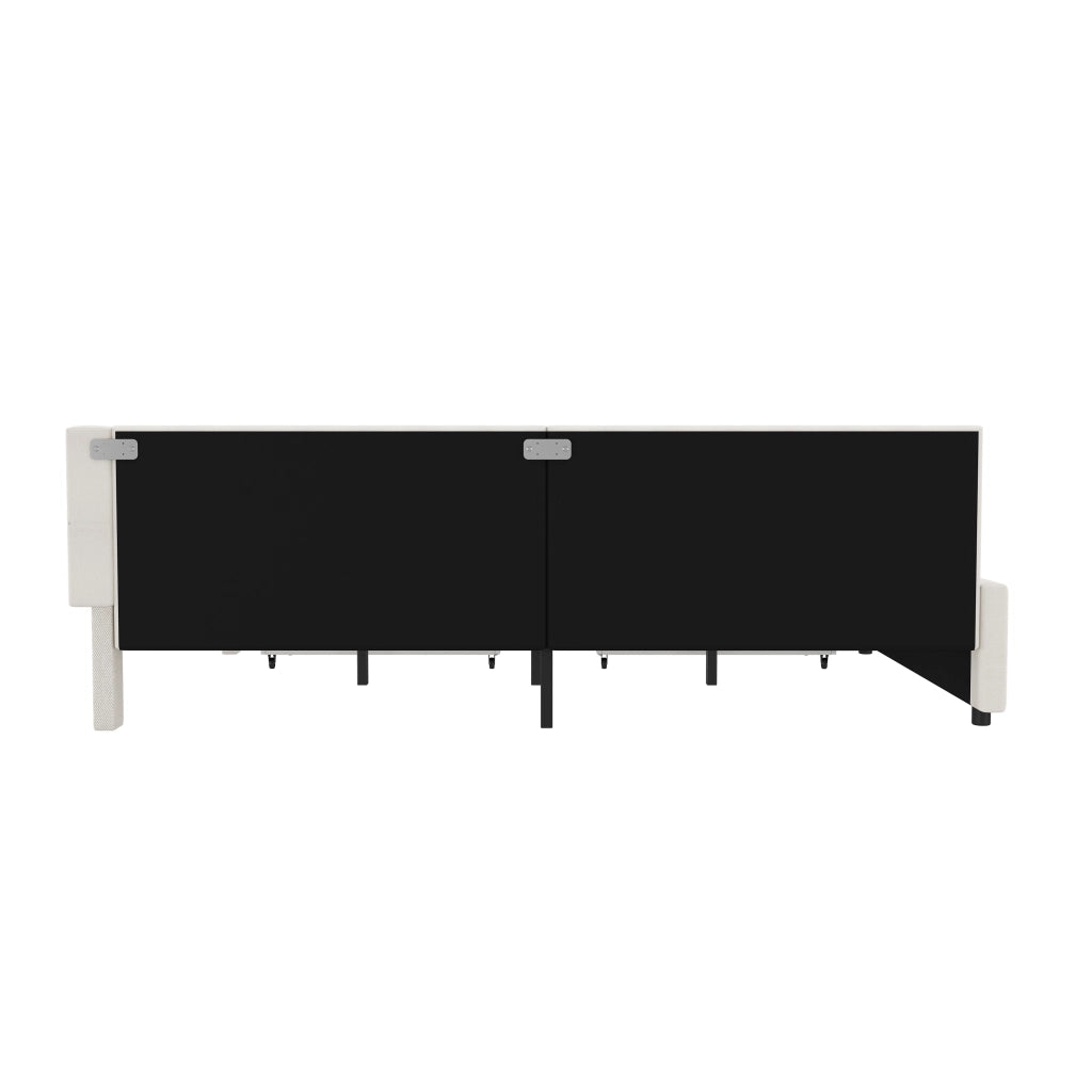 Letto a Divanetto 140x200 cm; USB e Type-C; Luce LED; con Cassetti; in Lino; Beige