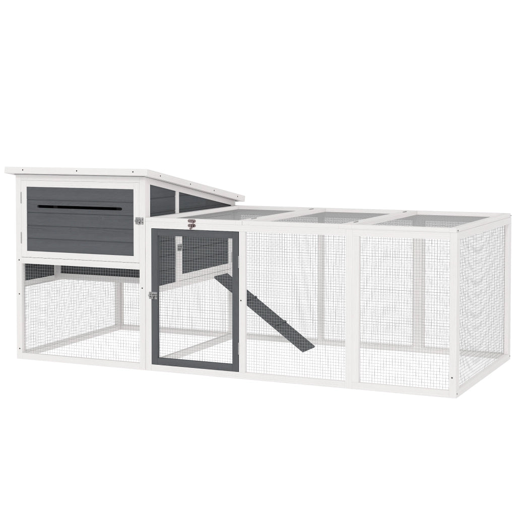 Pollaio per Galline con Casetta, Nido per Cova e Area Esterna, 214x101x 91.5cm, Grigio
