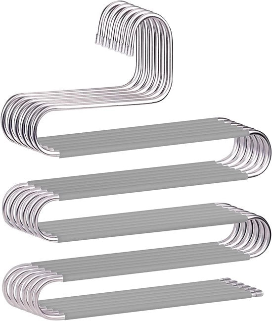 Hanger per abito - Hanger - Hanger per pantaloni - Spazio risparmia - Antiscivolo - 6 pezzi Hanger curvo per pantaloni - Hanger in acciaio inossidabile - Organizzatore per pantaloni, jeans, sciarpe - Grigio