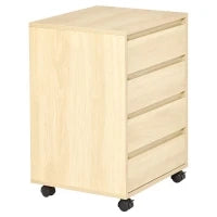 Mobiletto per Ufficio con 4 Cassetti Scorrevoli e Rotelle, in Legno Effetto Legno Chiaro