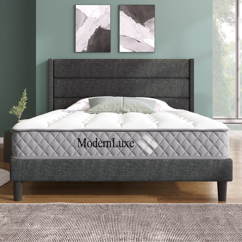 letto imbottito lino grigio scuro 140 x 200 cm